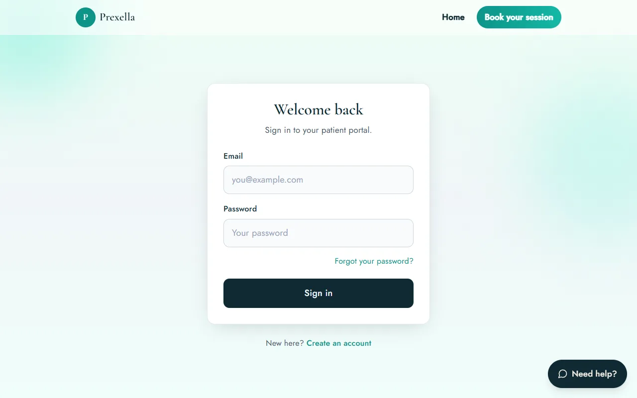White-label practice management software client portal sign-in showing the practice's own name